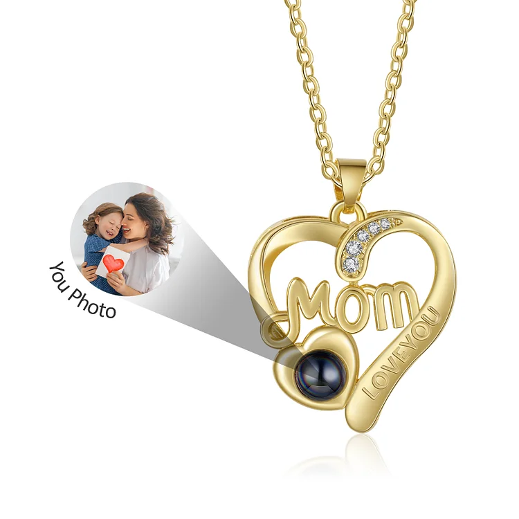 Personalized Mom Heart Projection Necklace Customized Photo Necklace for Her