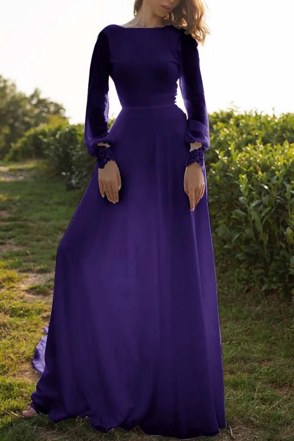 Miabel Tulle Bateau Long Sleeves Boho Wedding Dress A Line Open Back