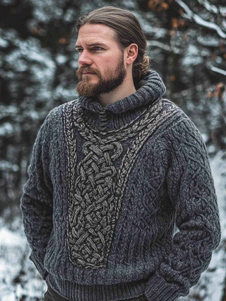 Men's Vintage Viking Inspired Celtic Jacquard Sweater