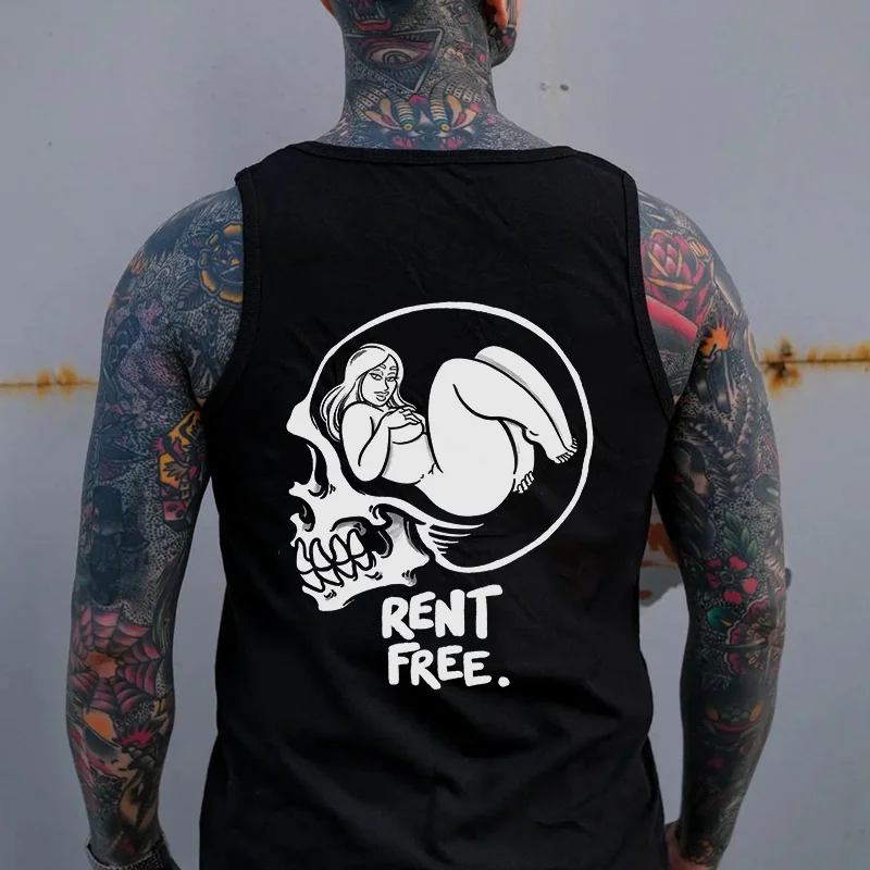 RENT FREE Sexy Lady in the Skull's Brain White Print Vest