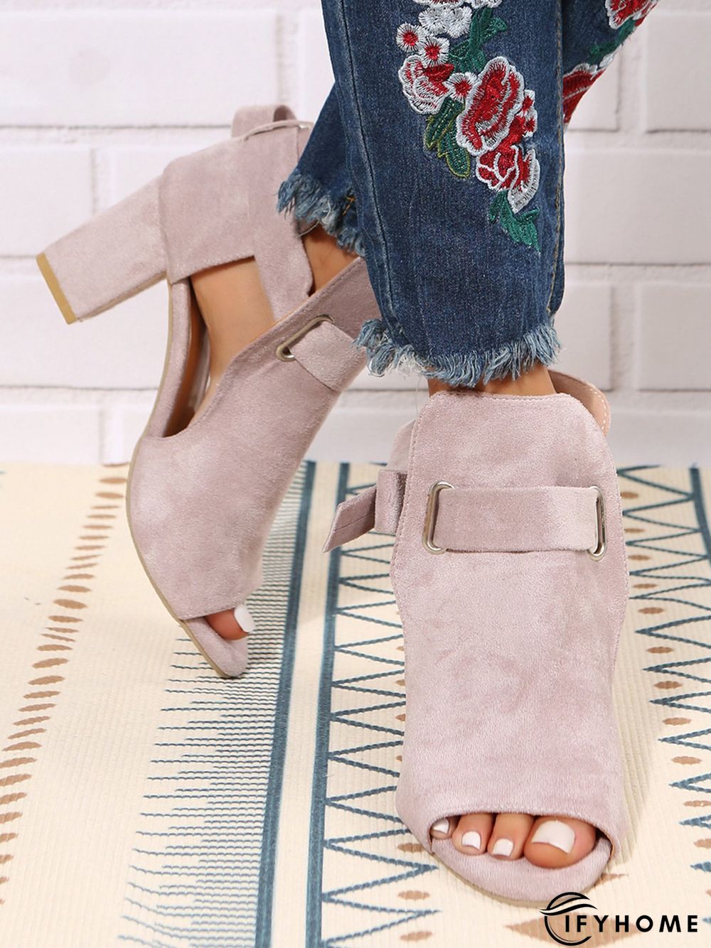 Women's Bow Decor Peep-Toe Chunky Heel Sandals Bootie | IFYHOME