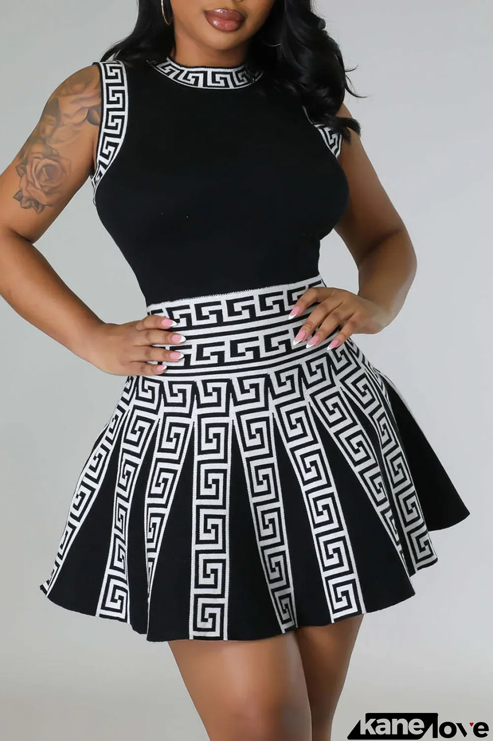 Black Casual Print Patchwork O Neck A Line Dresses