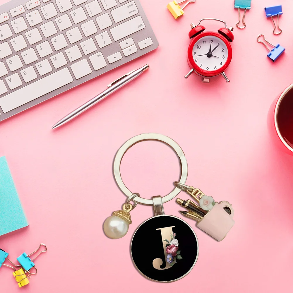 Resin Alphabet Letter Keychain Pearl Alphabet Key Ring Charms for Key Handbag Backpack