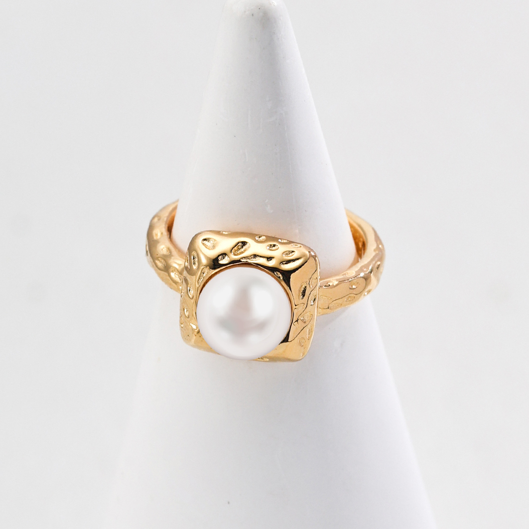 Geo Pearl Gold Plated Ring