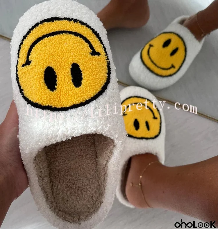 Smiley plush slippers