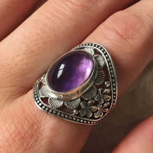 Sterling Silver Purple Gemstone Flower Ring