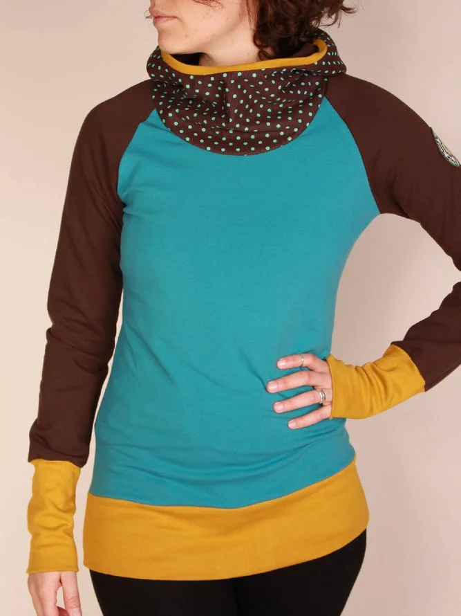 Multicolor Casual Hoodie Cotton-Blend Sweatshirt