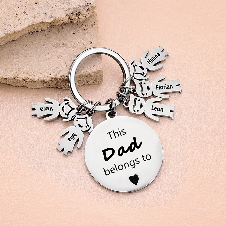 5 Names-This Dad/Grandpa Belongs to...Custom Keychain with Name & Text