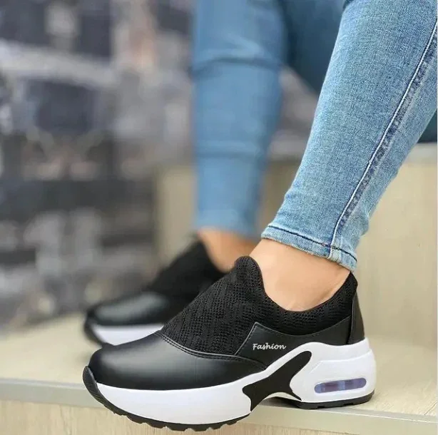 Qjong Zapatillas Mujer 2022 Fashion Mesh Platform Sneakers Breathable Casual Sports Shoes Women's Wedge Loafers Chaussure Femme