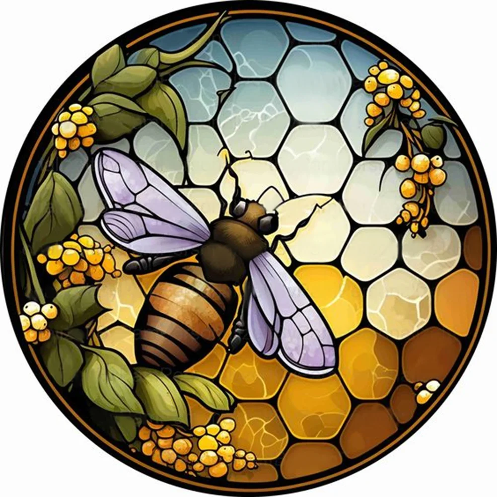 Full Round Diamond Painting - Stained Glass Seaside Bee(30*30cm)