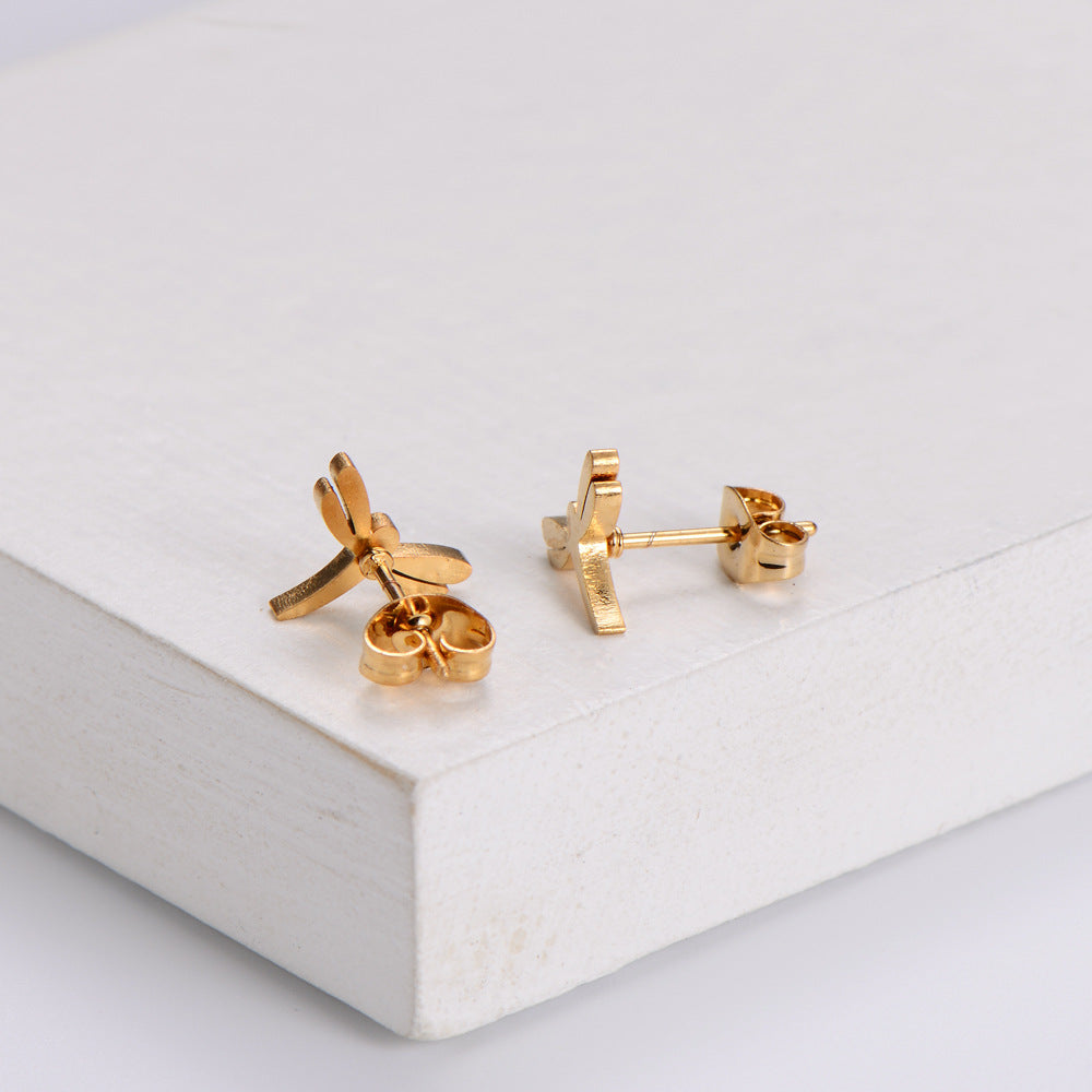 Women Minimalist Geometric Metal Butterfly Chinese Zodiac Animal Stainless Steel Stud Earrings