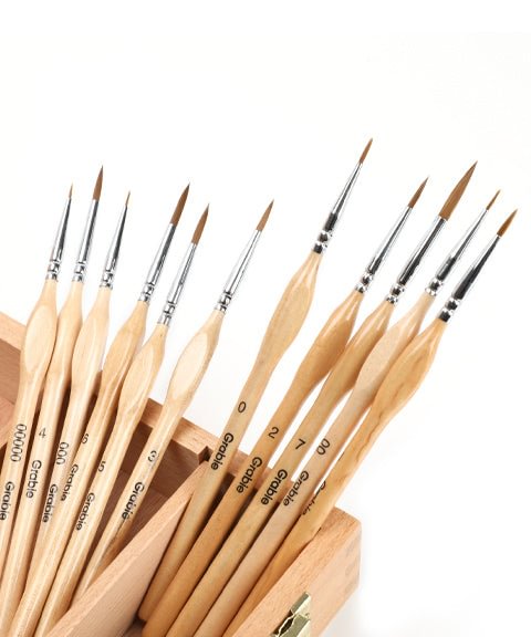11 Pcs Miniature Detail Paint Brush Set With Natural Wood Handle