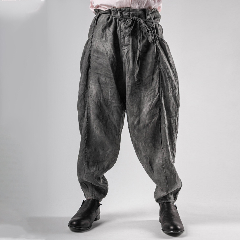 Men's Vintage Fabric Lace-Up Loose Trousers