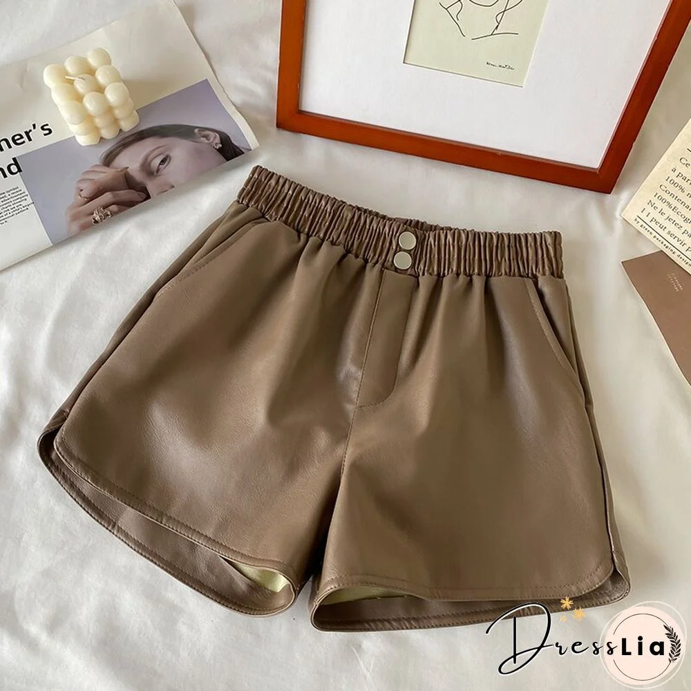 Spring Summer Fashion PU Leather Shorts Women Elastic High Waist Wide Leg Biker Shorts Loose Casual Ladies Hot Shorts New