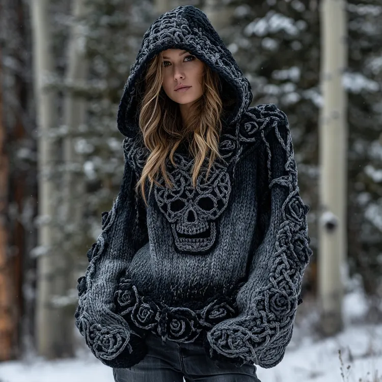 Women's Vintage Viking Tribal Celtic Skull Gradient Hooded Sweater