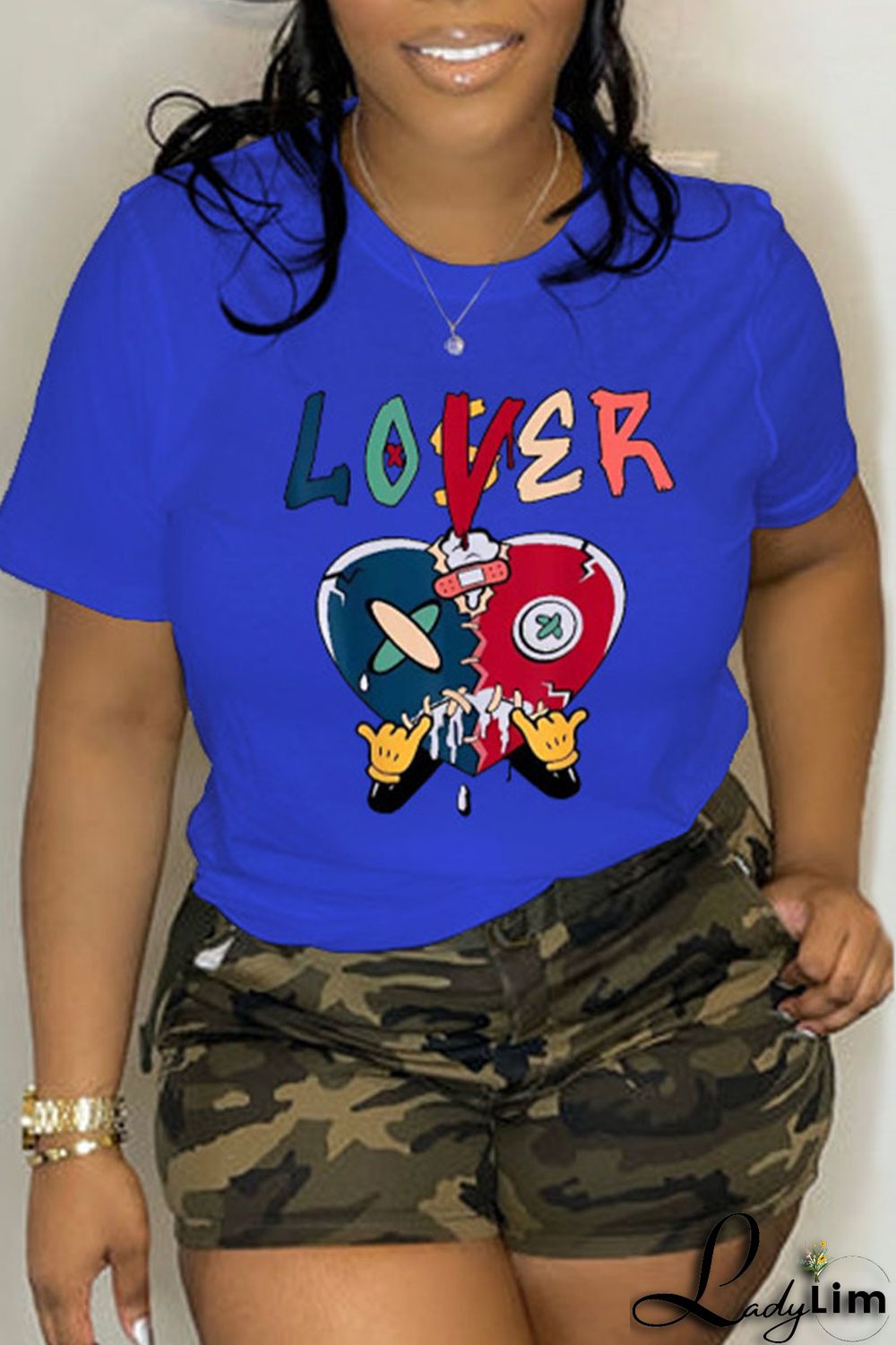 Red Casual Street Print Patchwork O Neck T-Shirts