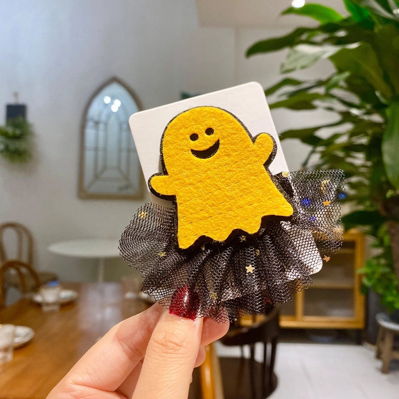 Halloween Hip-Hop Funny Women’s Pumpkin Skull Alloy Gauze Hair Clip