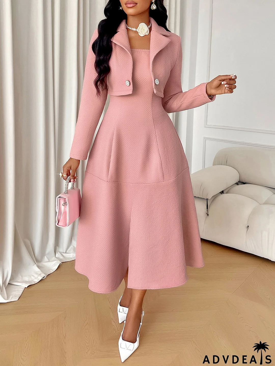 Women coat solid dress two-piece set