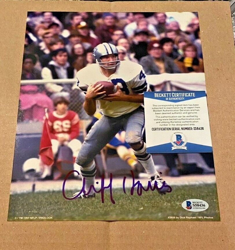 CLIFF HARRIS SIGNED DALLAS COWBOYS 8X10 Photo Poster painting BECKETT CERTIFIED #2