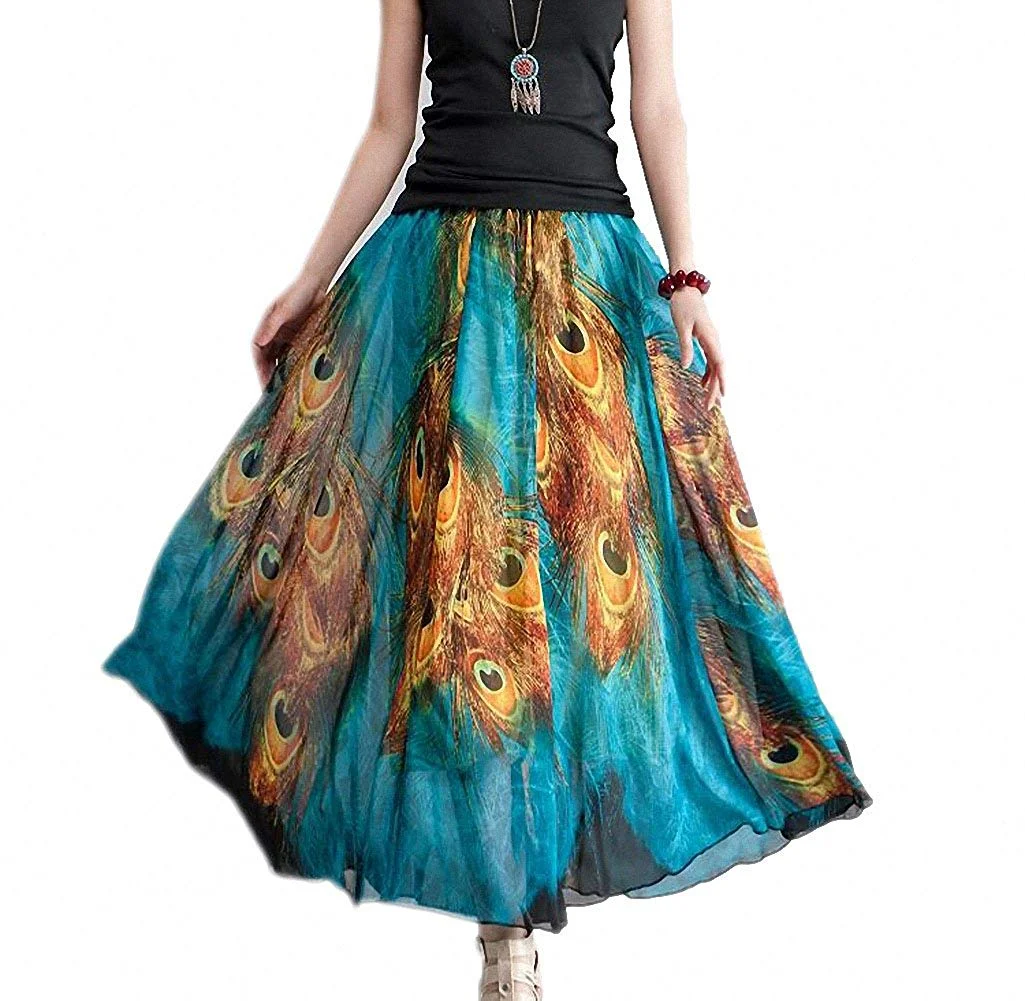 Women Full/Ankle Length Blending Maxi Chiffon Long Skirt Beach Skirt