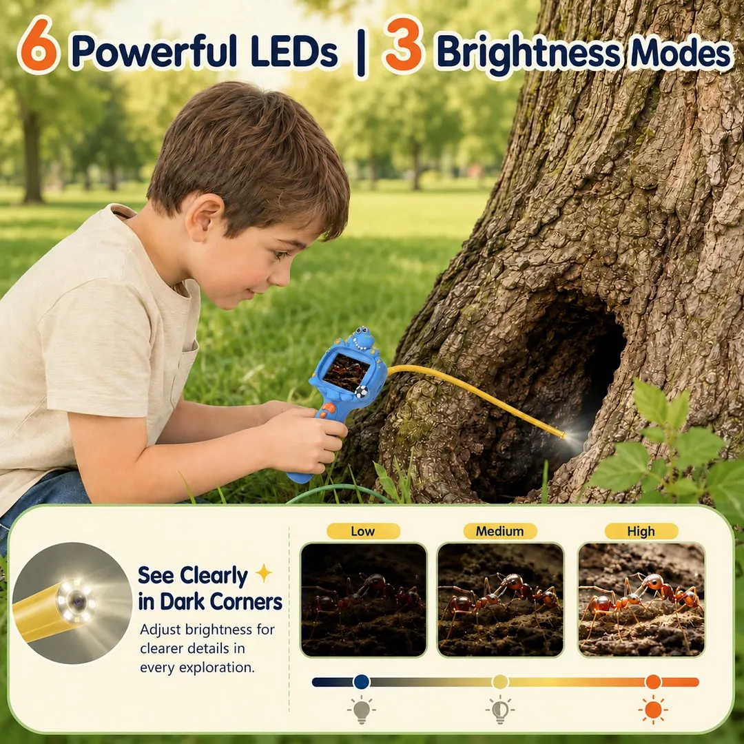 BEBANG Borescope Camera for Kids with Light, 2.4" Screen, IP67 Waterproof Kids Snake Camera for Outdoor Camping Nature Exploration