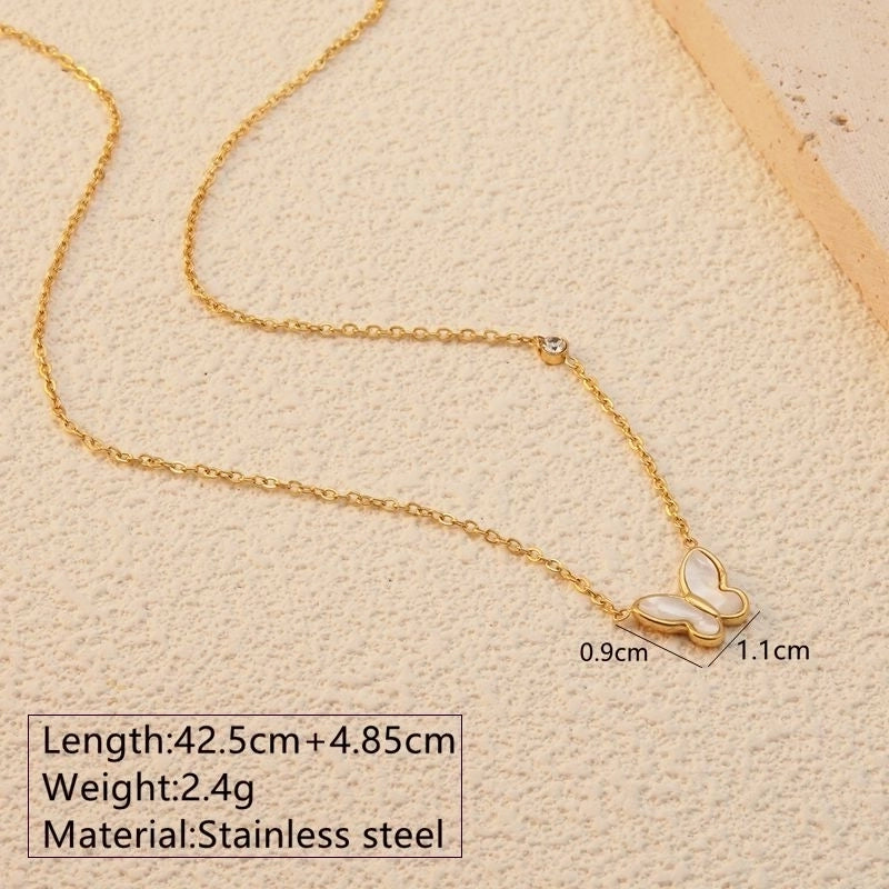 Sweet Minimalist Butterfly 304 Stainless Steel Acrylic Shell 18K Gold Plated Plating Butterfly Pendant Necklace