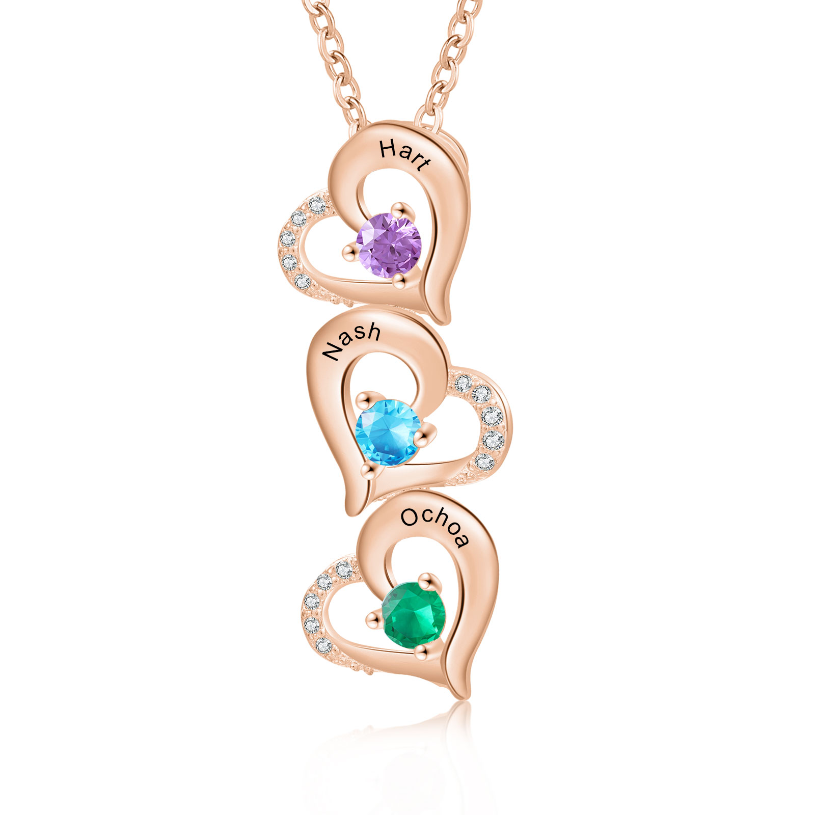 3 Names - Personalised Heart Pendant Necklace Custom Birthstones & Names Necklace Birthday Gift for Her-Jessemade AU