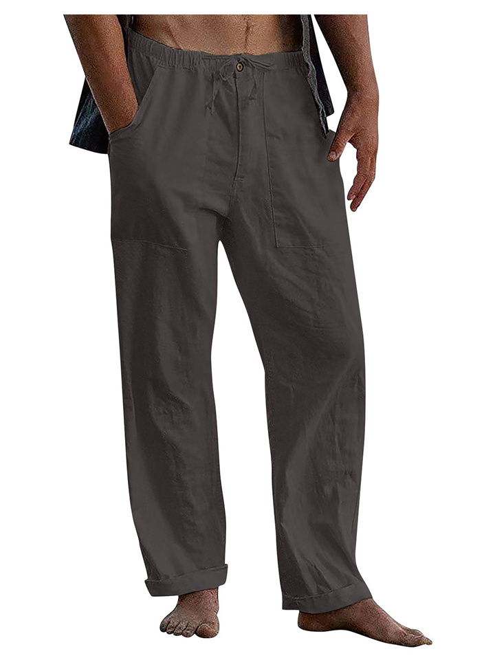 Men's Linen Pants Yoga Beach Loose Casual Summer Waist Drawstring Loose Pants-JRSEE