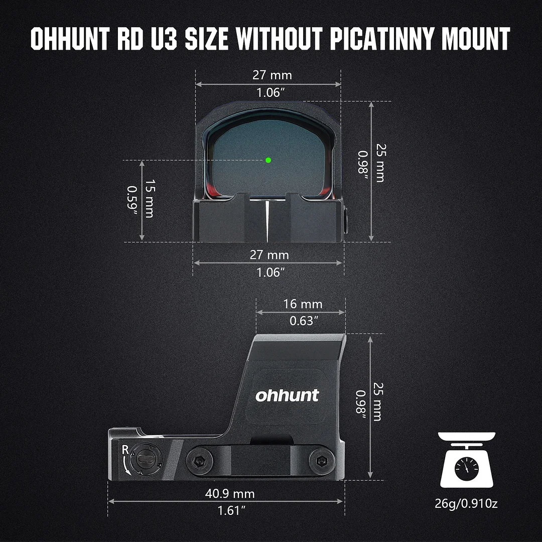ohhunt® 1x24x17mm Green Dot Sight 3 MOA RMS/RMSc Footprint Reflex Sight with 21mm Picatinny Rail Mounts Shake Awake IPX7 Waterproof Shockproof 1500G