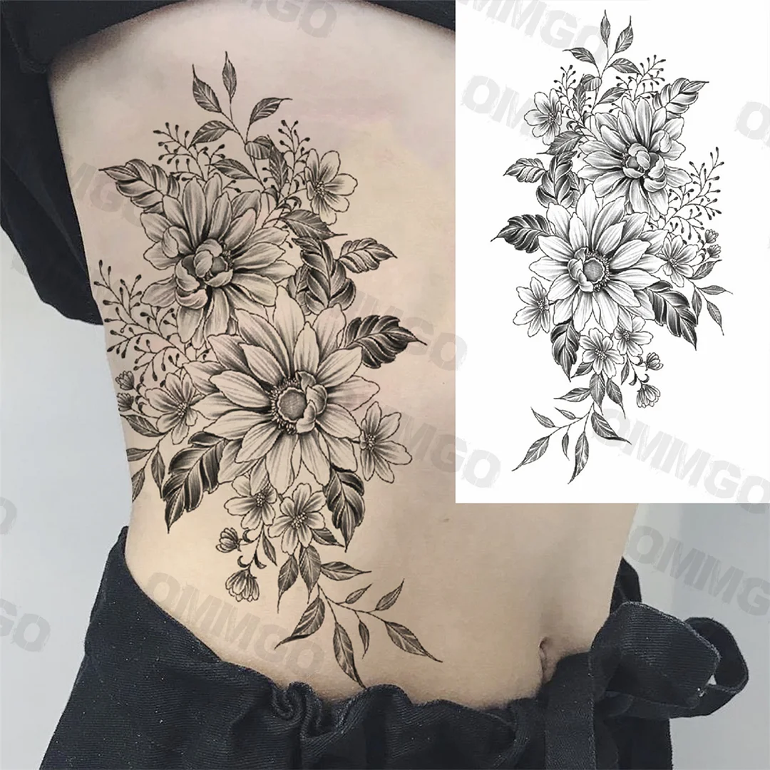 Sdrawing Rose Flower Skeleton Temporary Tattoos For Women Adult Girl Lion Tiger Crown Fake Tattoo Body Art Painting Tatoo Decal