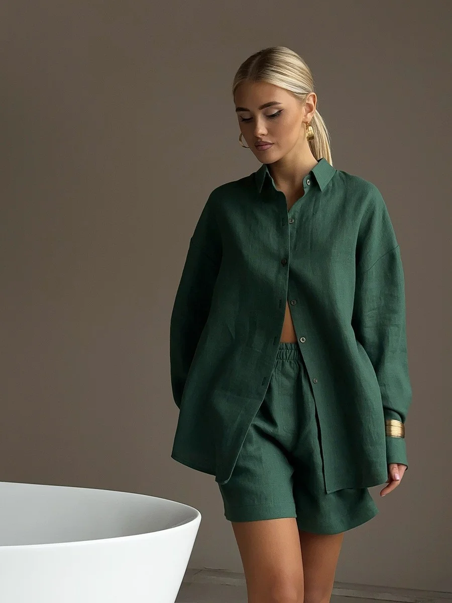 Nigikala Nigikala Open-Shirt Shorts Set 2025 Spring And Summer Wear Simple Solid Color Casual Suit