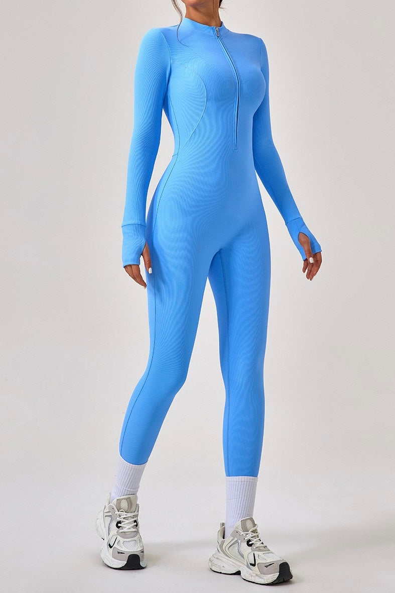 Zip Front Crew Neck Jumpsuit