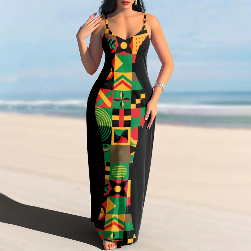 Juneteenth African Print Suspender Maix Dress