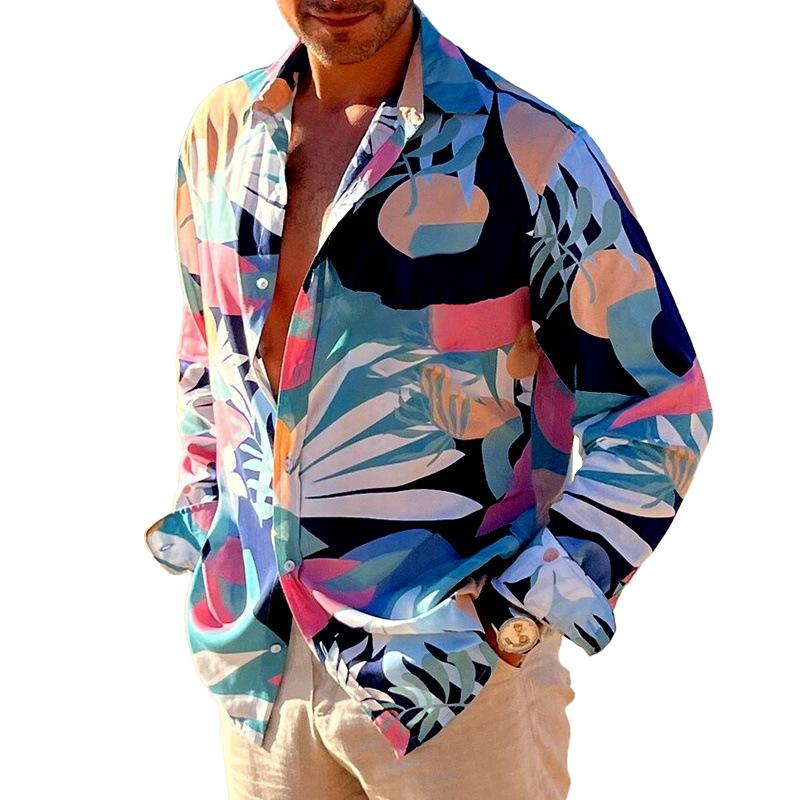 Men's Leaves Printed Loose Casual Shirt 67545170Z