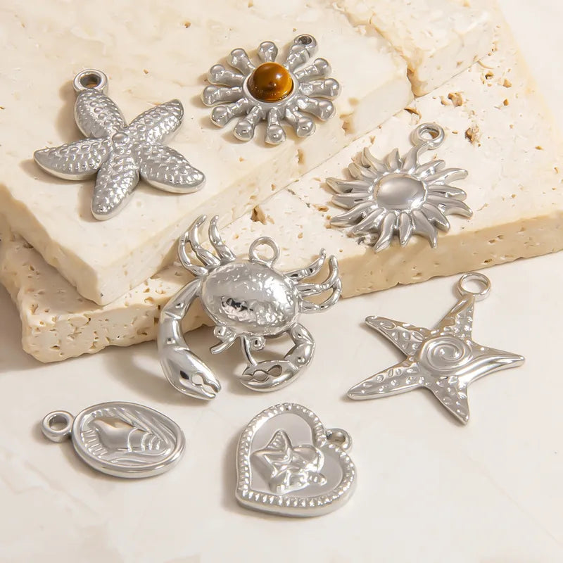 1 Piece 19.14*23.57mm 304 Stainless Steel Sun Crab Pendant Jewelry Accessories