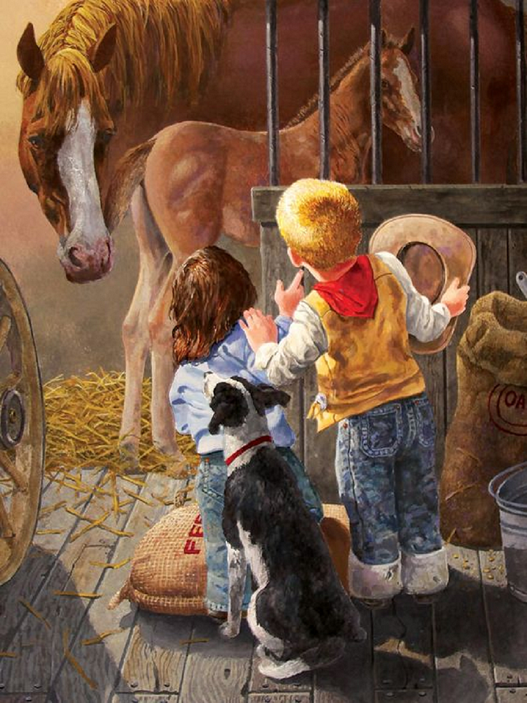 Kids And Animals - Full Round - Diamond Painting(30*40cm)