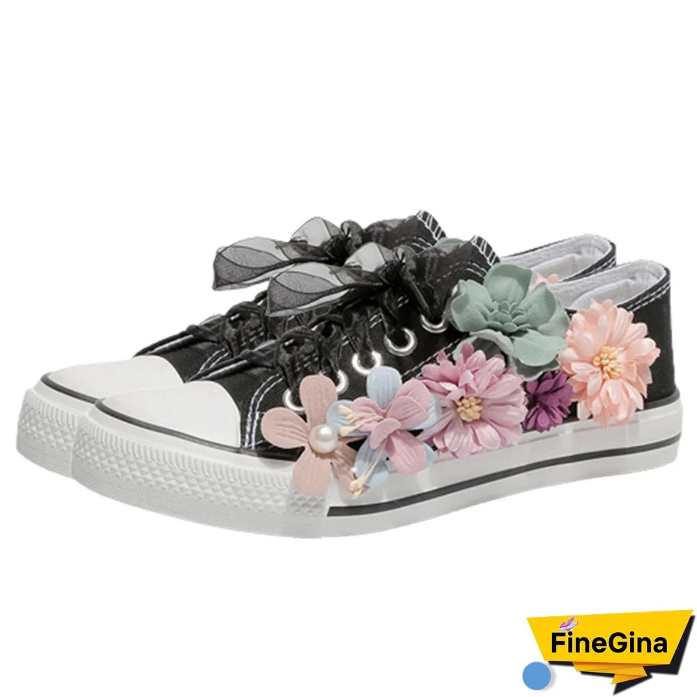3D Blossom Decor Casual Canvas Shoes