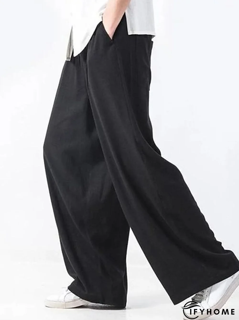 Men's Linen Pants Trousers Summer Pants Beach Pants Drawstring Elastic Waist Plain Breathable Soft Casual Daily Holiday Linen / Cotton Blend Fashion Streetwear Black Yellow Micro-elastic | IFYHOME