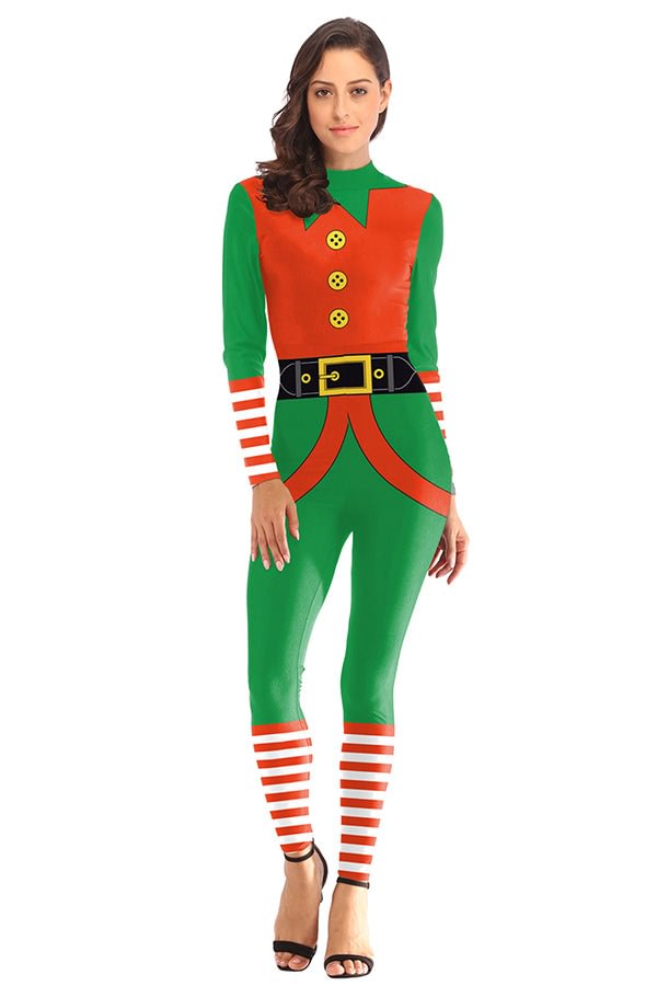 Fancy Adult Christmas Santa Bodysuit Costume Orange-elleschic