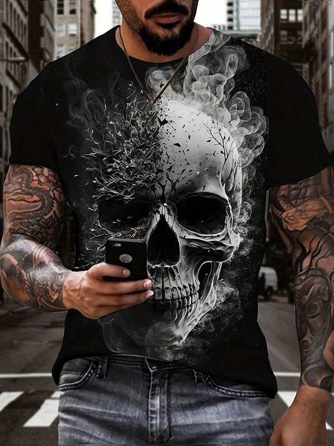 Men's Halloween 3D Skull Print Casual T-shirt