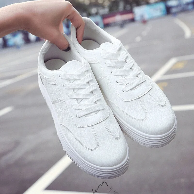 Fashion White Split Leather Women Chunky Sneakers White Shoes Lace Up Tenis Feminino Zapatos De Mujer Platform Women Casual Shoe