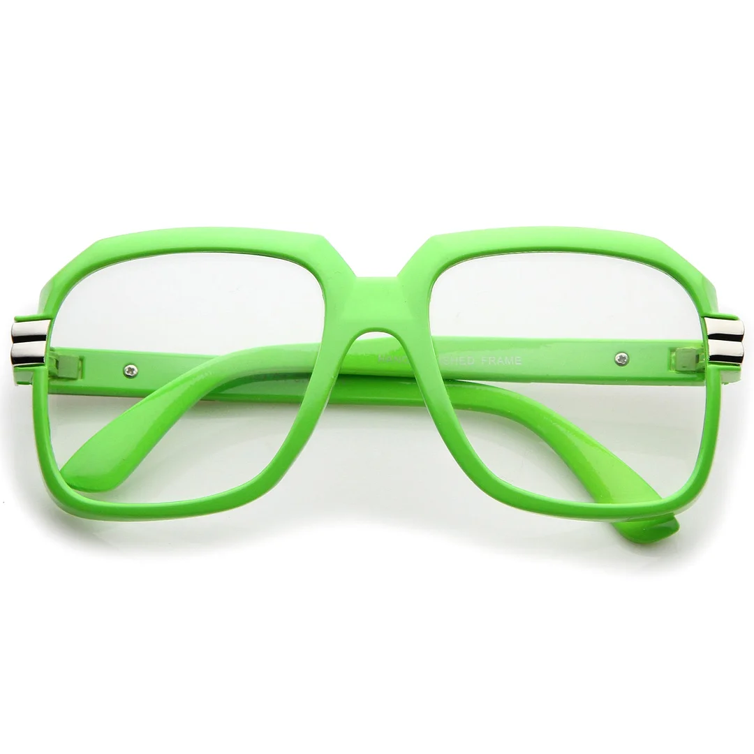 Large Colored Metal Accent Temple Clear Lens Square Glasses 55mm