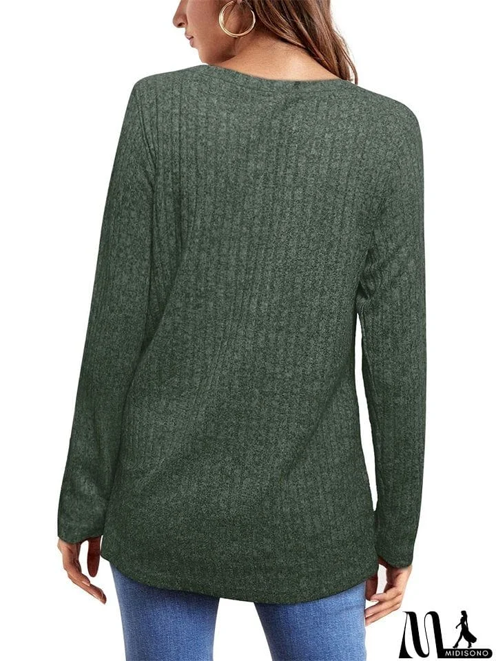 MidiSono - Female Knitwear Solid Ribbed Autumn Winter T-shirts