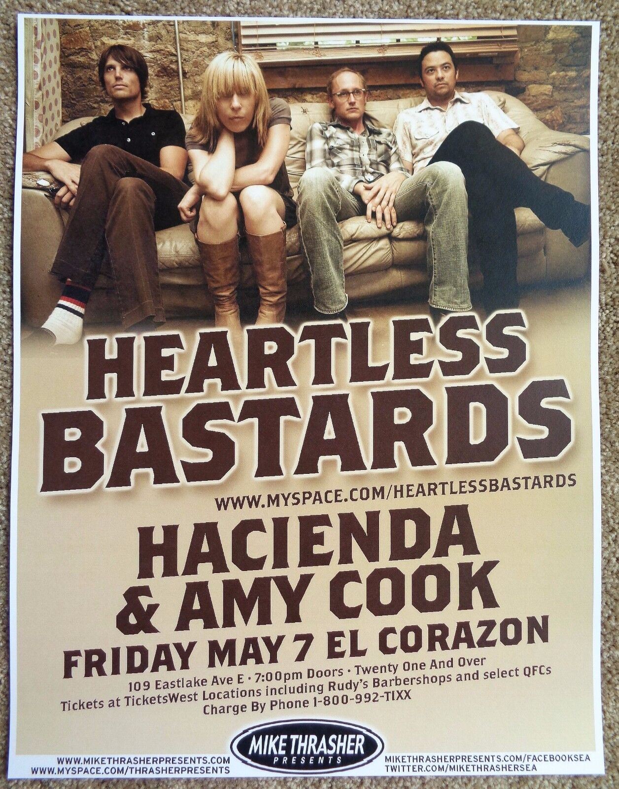 HEARTLESS BASTARDS 2010 Gig POSTER Seattle Concert Washington