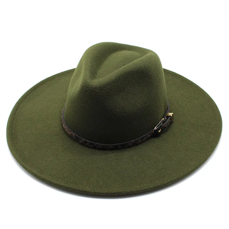 New Autumn And Winter Wool 9.5cm Big Brim Jazz Hat Men’s And Women’s Heart Top Chain Hat Felt Hat