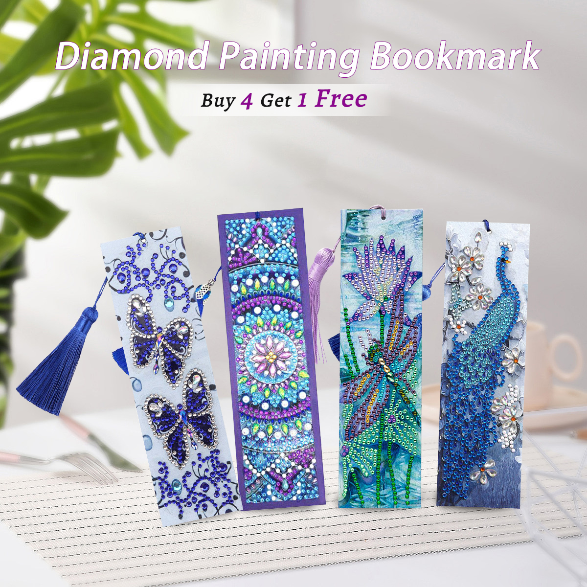 New Arrival Diy Diamond Painting Bookmark Kit, 4pcs/Set, Ceramic Blue And  White Porcelain Bookmark Included