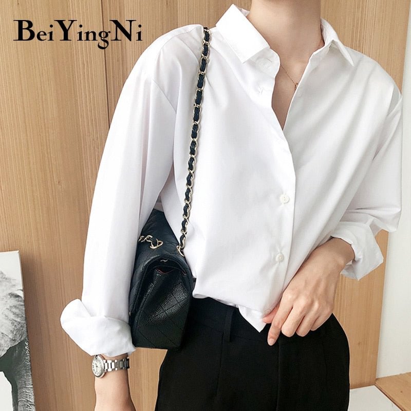 Beiyingni Vintage Cotton Shirts Female Plain Casual Loose Korean Long Sleeve Blouses Women Plus Size Harajuku Chic Elegant Tops