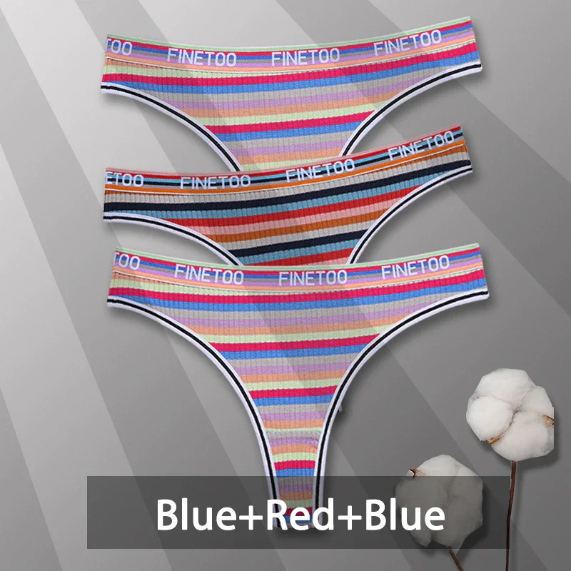 Billionm Colorful Cotton Panties for Women Sexy Striped Underwear G-string Thong Panty Female Breathable Soft Intimate Lingerie