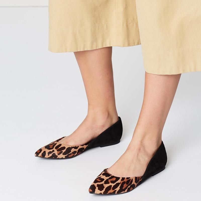 GOOSHOE Holiday Patchwork Brown Leopard Black Pointed Toe Shallow Flat Woman