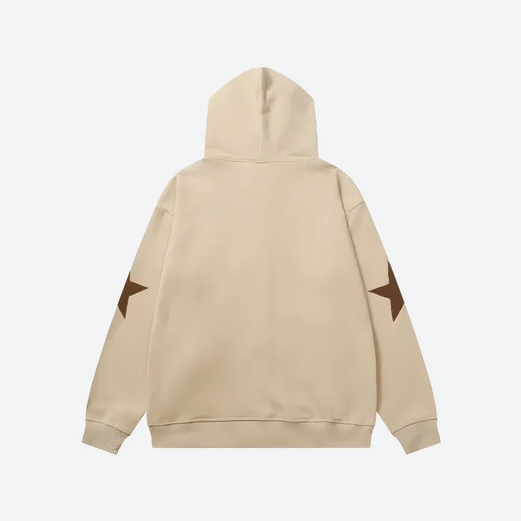 Brownm Star Patch Zip-Up Hoodie